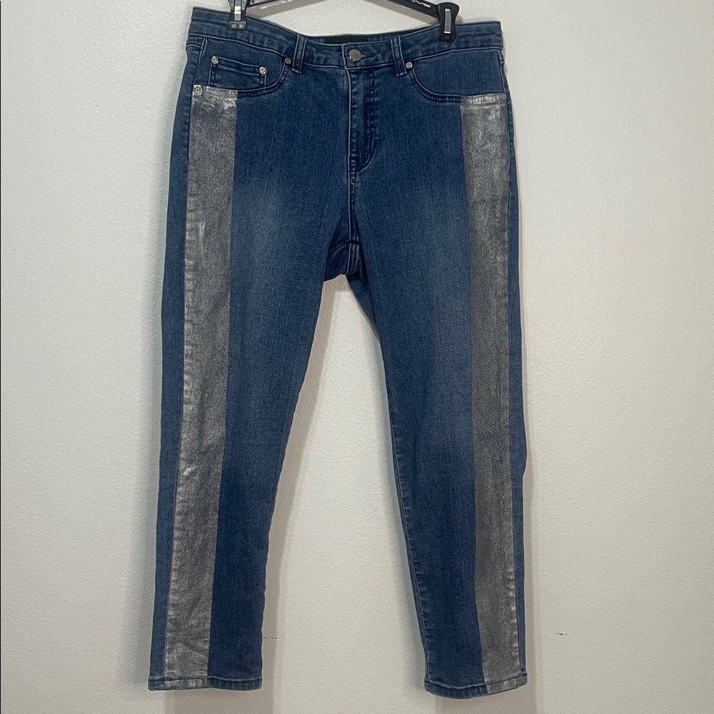 Joseph Ribkoff Silver Accent Jeans Size 12 Waist 17”-19” Inseam 25.5” EUC - Picture 3 of 11